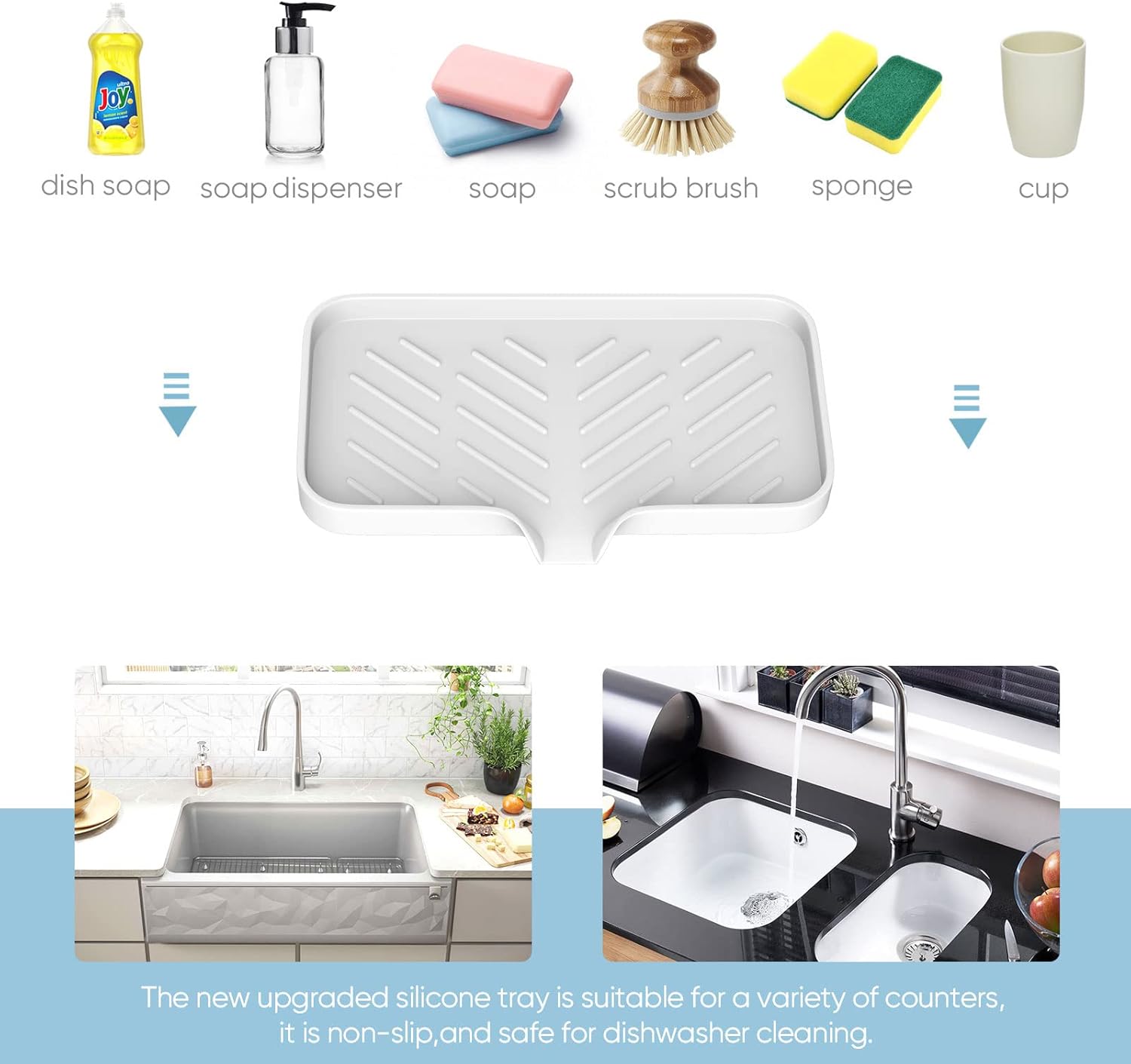 Kitchen Soap Tray,Kitchen Sink Tray Sponge Tray Kitchen Sponge Holder Self Draining Premium