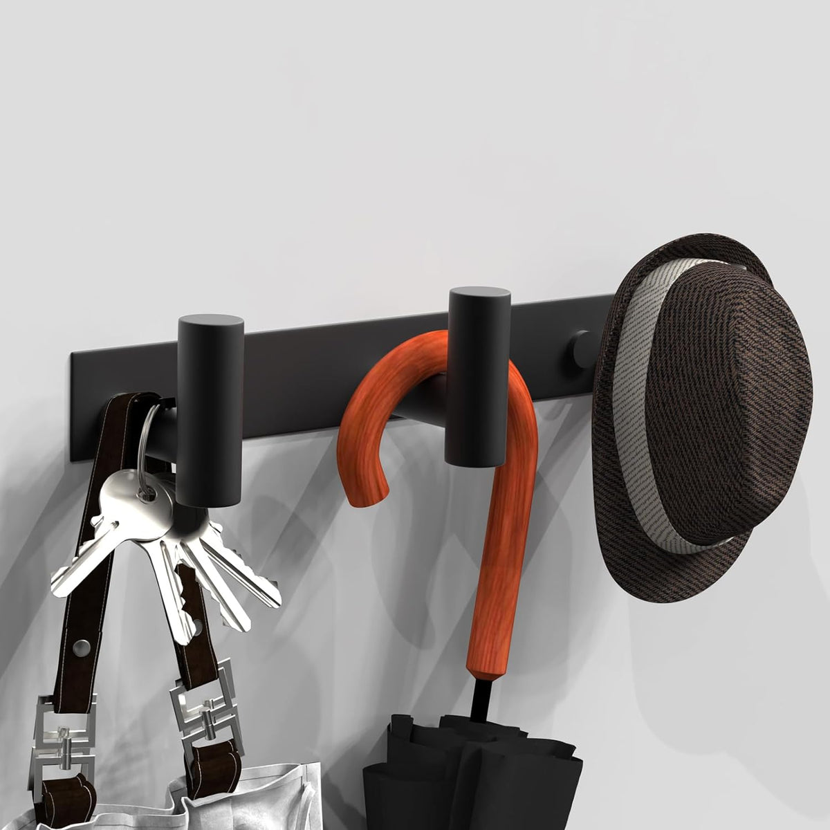 VAEHOLD Black Hat and Coat Wall Mount Rack - 3 Hooks for Robes, Bags, Keys, and Towels - Bathroom