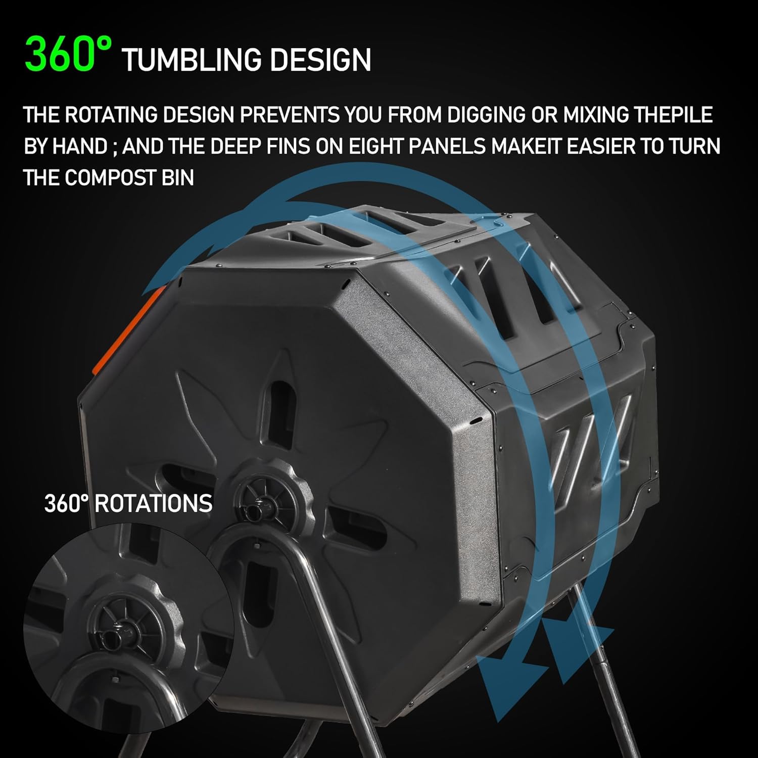 Hourleey Compost Bin Outdoor, 43 Gallon Dual Chamber Tumbling Composting Bin with Sliding Doors