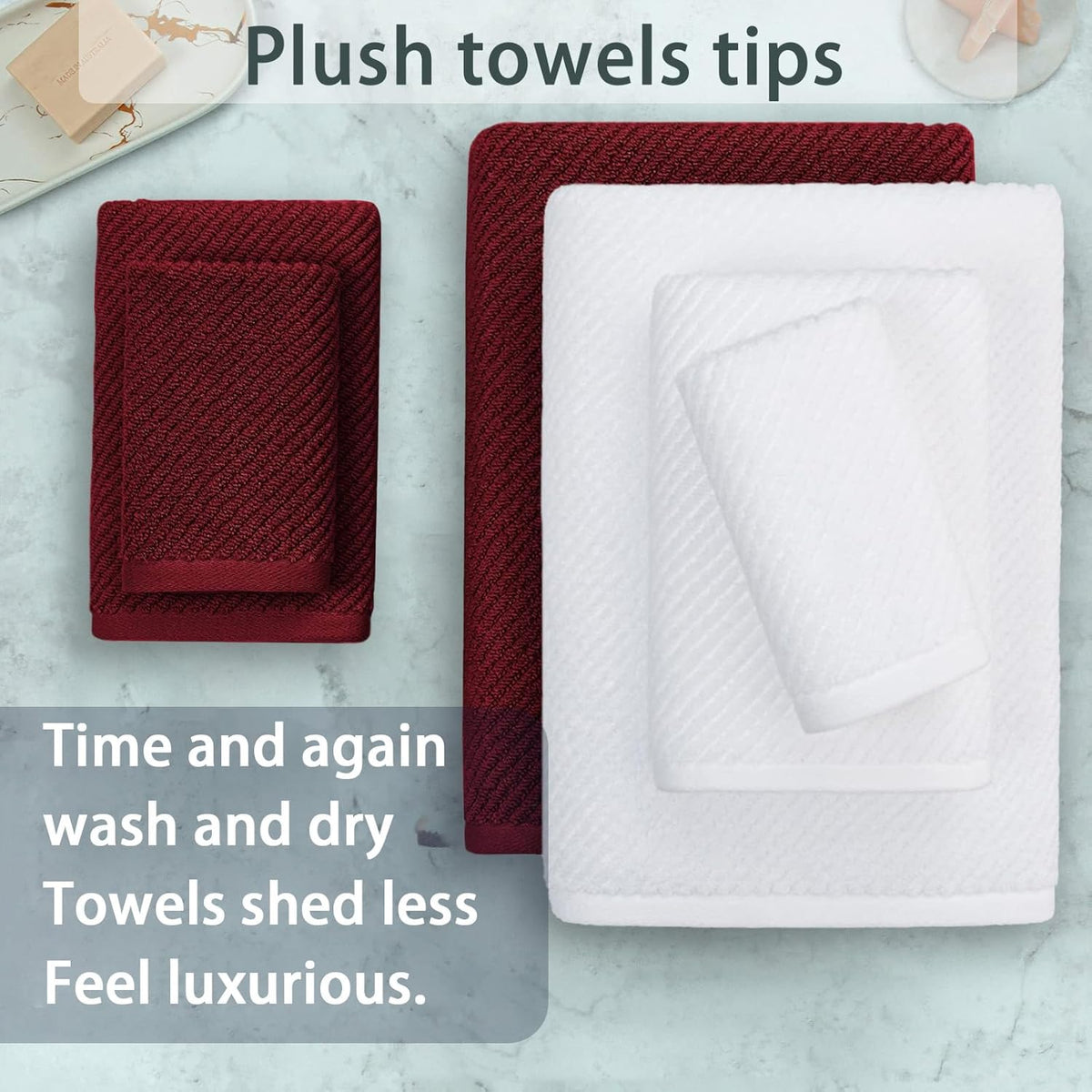 VOOVA & MOVAS Towels Bathroom Set - 100% Cotton | Quick Dry | Soft | Thick, Towel Set of 6, 2 Large