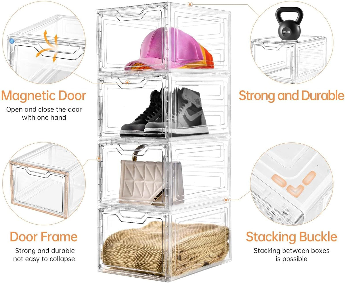 6 Pack Closet Organizers and Storage,Clear Stackable Plastic Storage Bins with Lids Magnetic