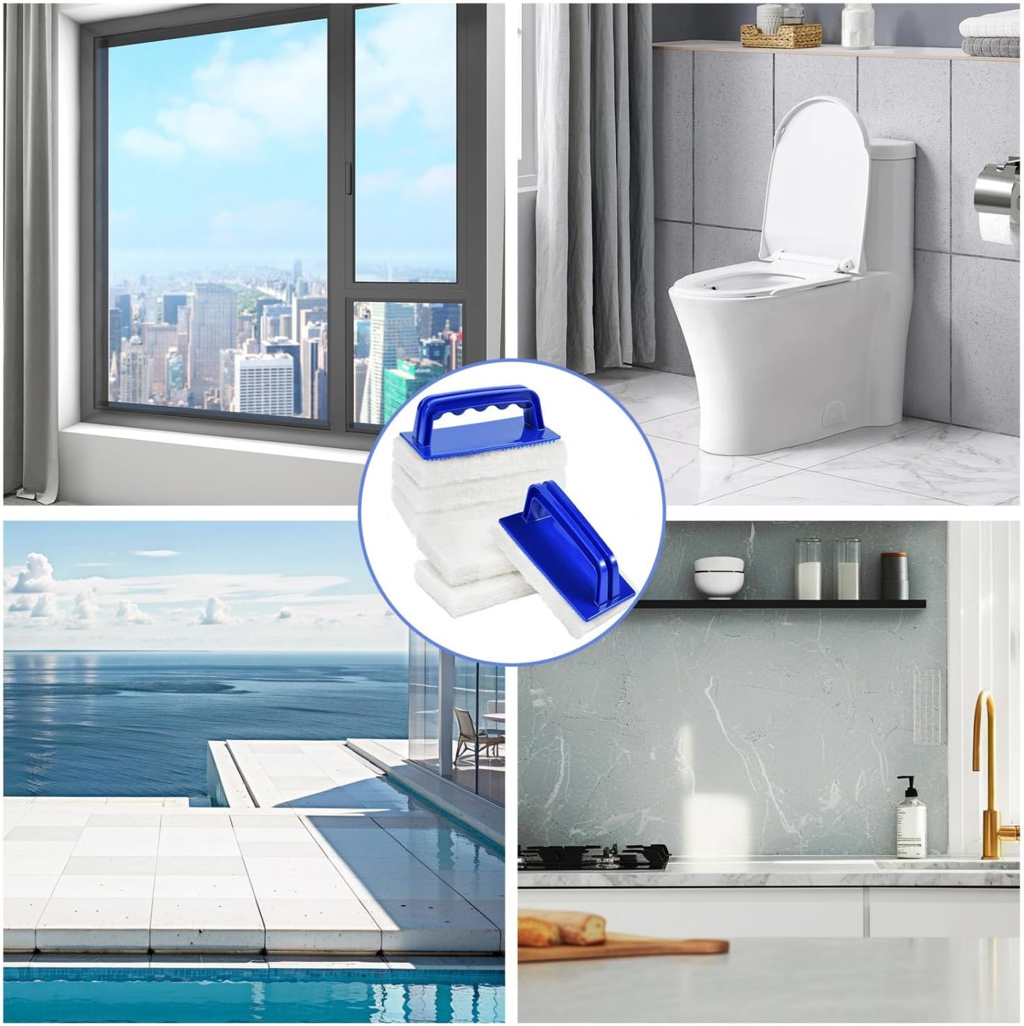 YoleShy Shower Scrubber Non-Scratch Bathtub Scrubber Heavy Duty Scrub Pad with Handle for Bathroom