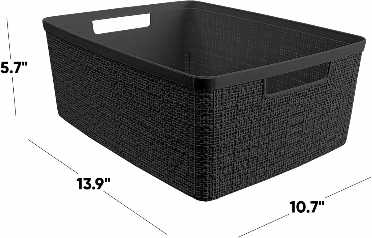 Curver Set of 6 Jute Medium Decorative Plastic Organization and Storage Baskets, Perfect Bins for