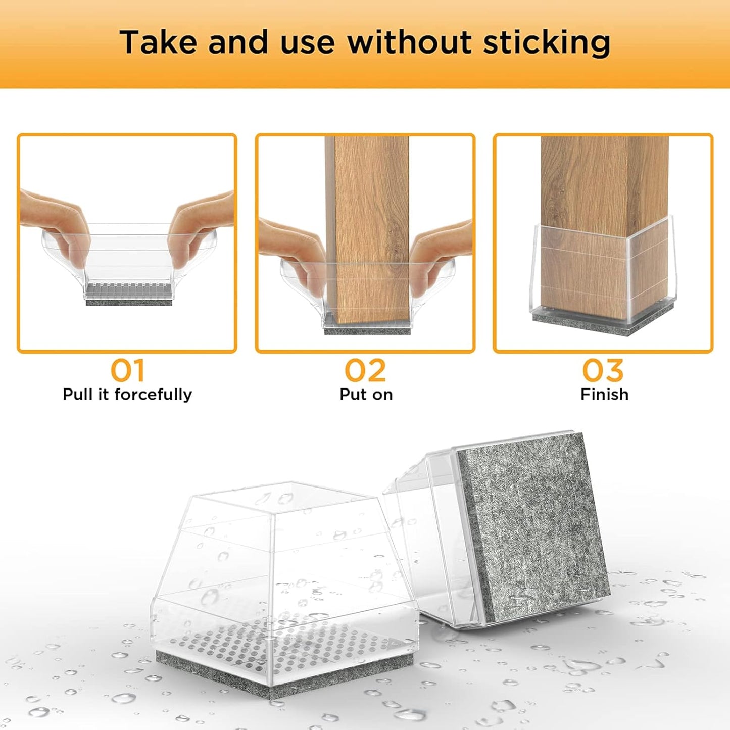 Square Chair Leg Protectors for Hardwood Floors,16 Pcs Silicone Felt Furniture Legs Caps to Prevent
