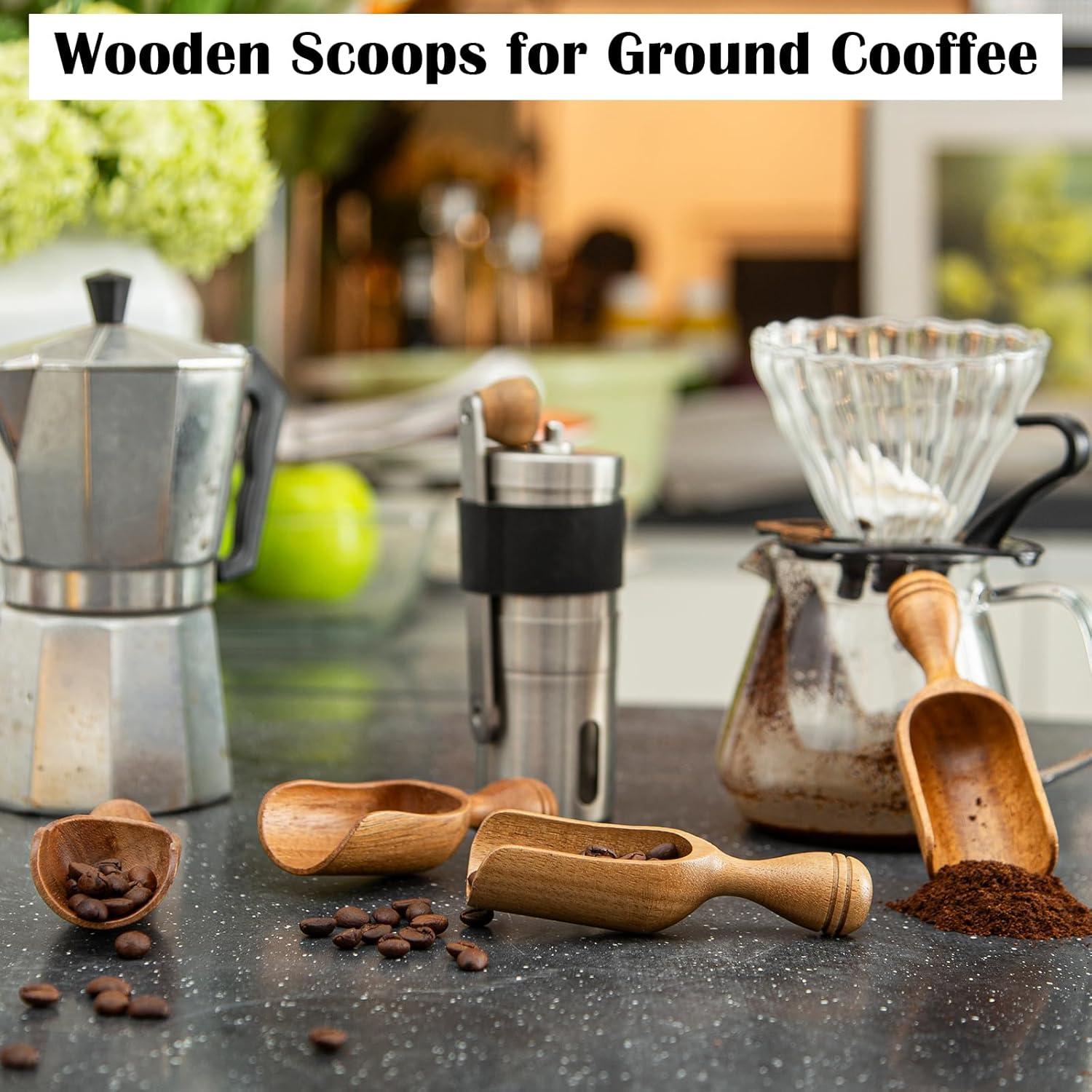 Wooden Scoops for Canisters 4PCS Wooden Scoop for Jars Acacia Mini Measuring Spoons for Ground