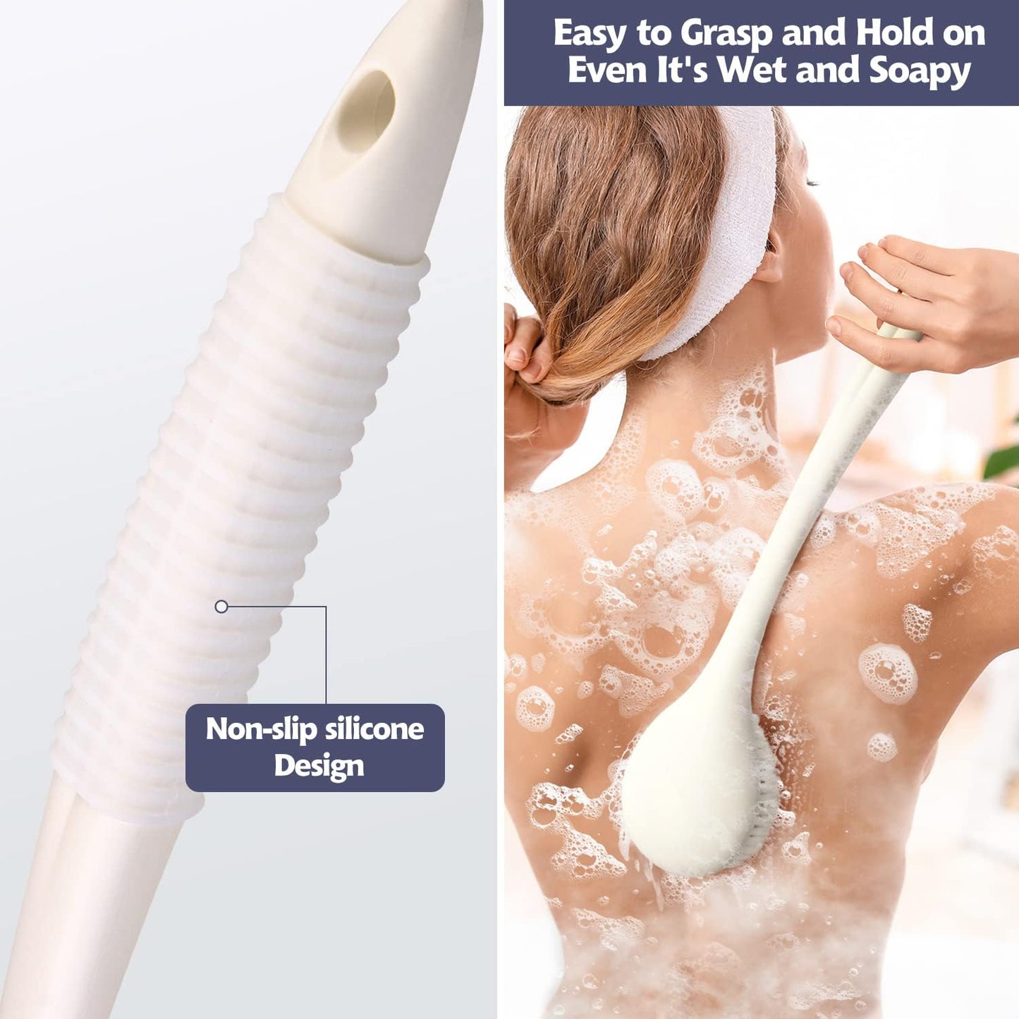 BEDELITE Back Bath Brush Long Handle for Shower - Soft Shower Brush for Men & Women,Back Brush
