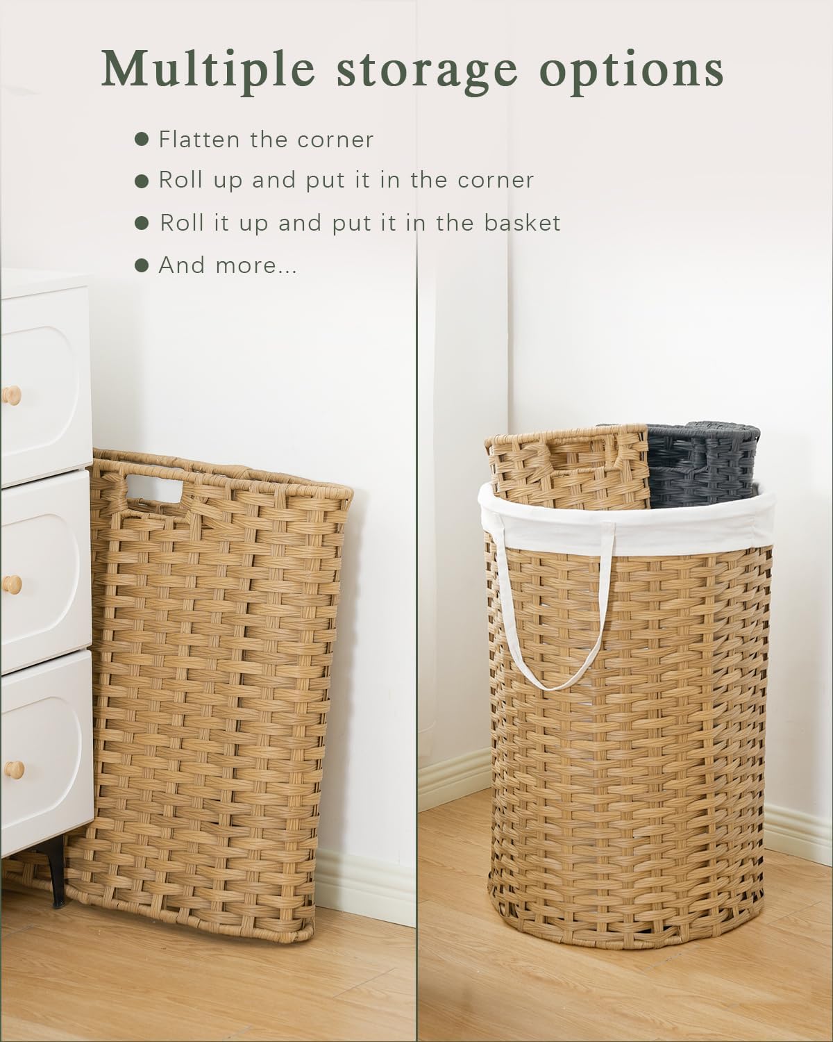 Laundry Basket with Lid Round Rattan Laundry Hamper with Lid and Handles 29.1 Gal (110 L) Handwoven