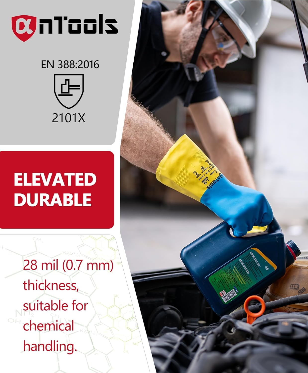 2 Pairs Neoprene and Rubber Blend Heavy-Duty Chemical Gloves, Protective industrial gloves for