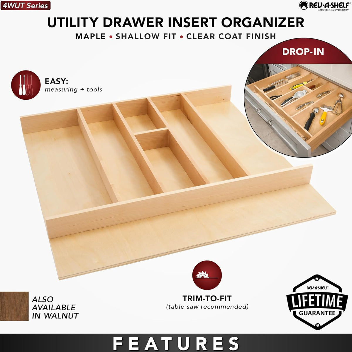 Rev-A-Shelf Trim-to-Fit Shallow Drawer Organizer for Kitchen Utensils, Cutlery Cabinet Storage