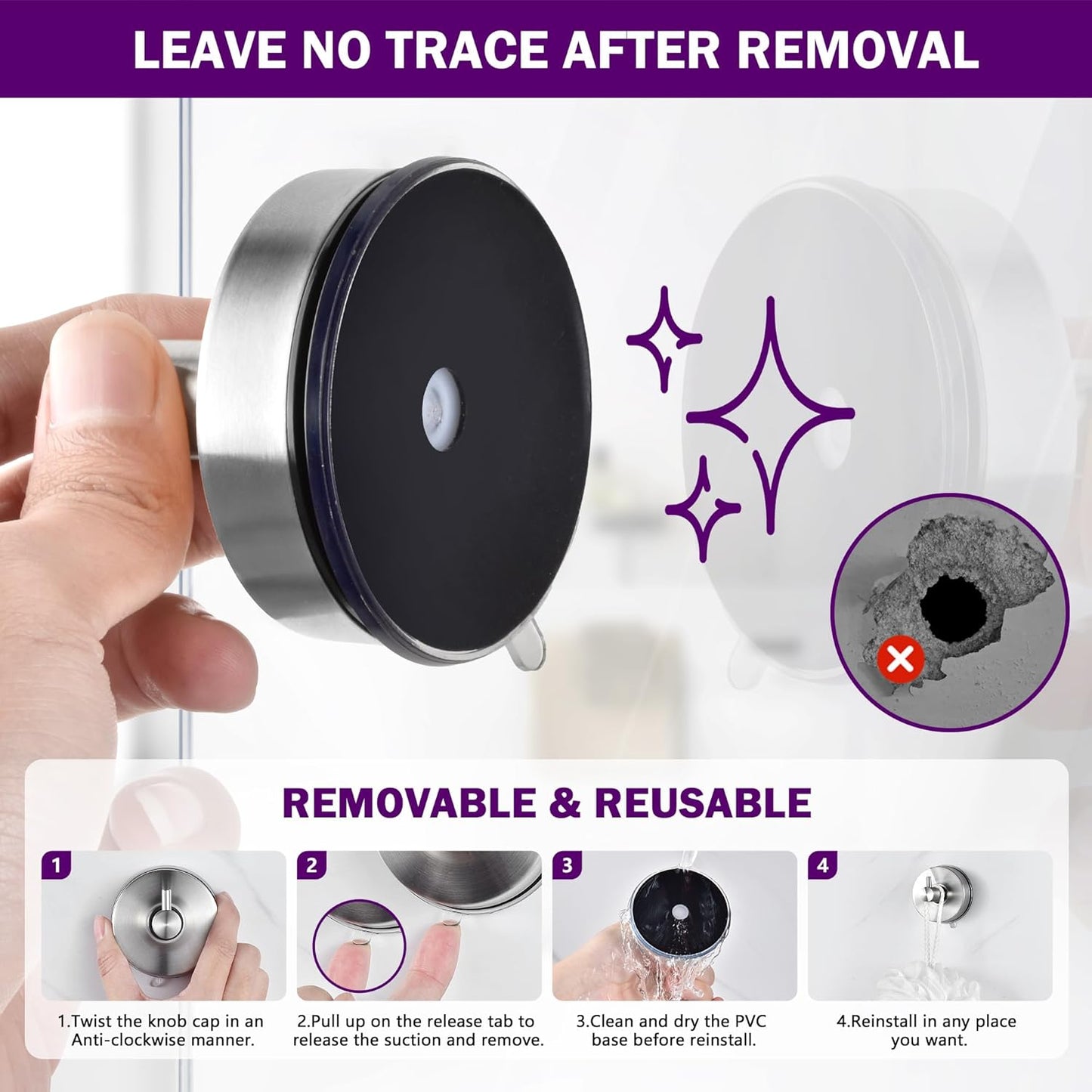 JOMOLA Brushed Stainless Steel Shower & Bathroom Hooks - No Drill Adhesive-Free Suction Cup