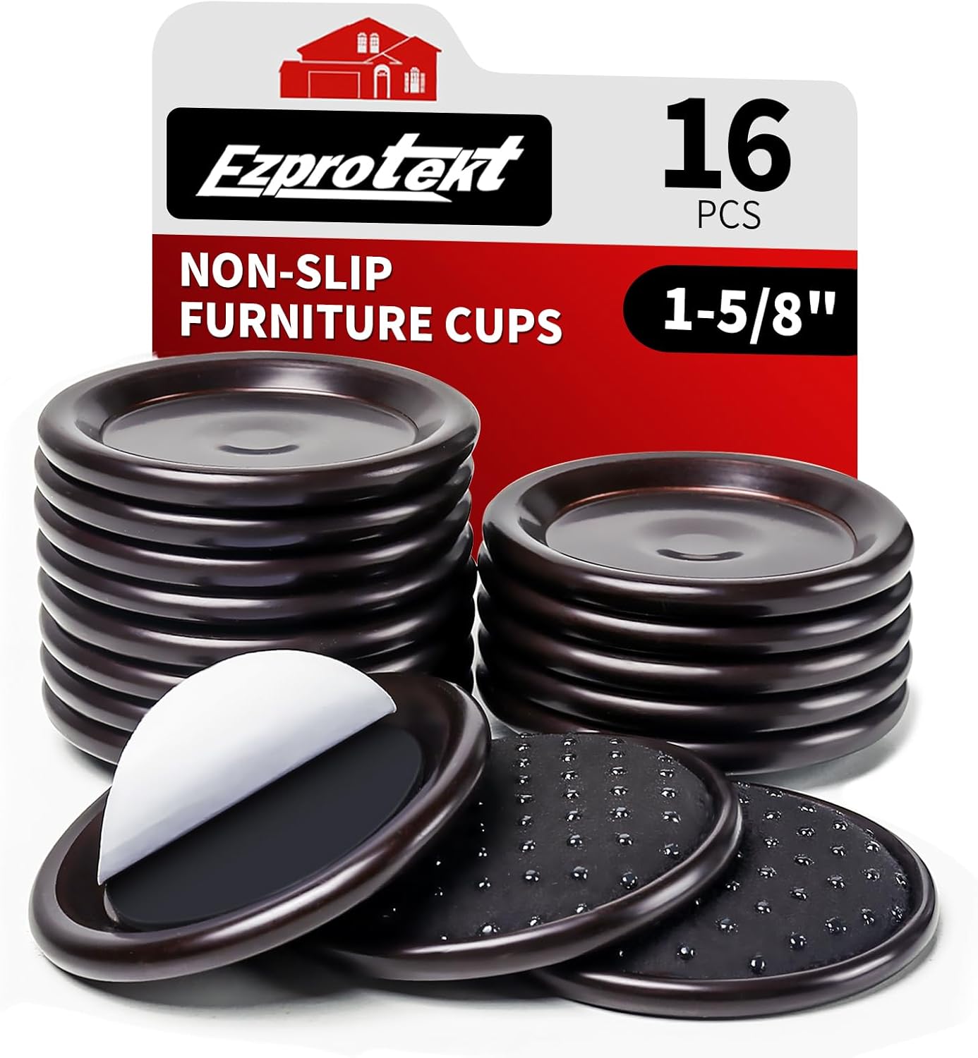 Ezprotekt 1 5/8" Round Non Slip Furniture Pads for Hardwood & Tile Floors, 16 Pcs Anti Skid