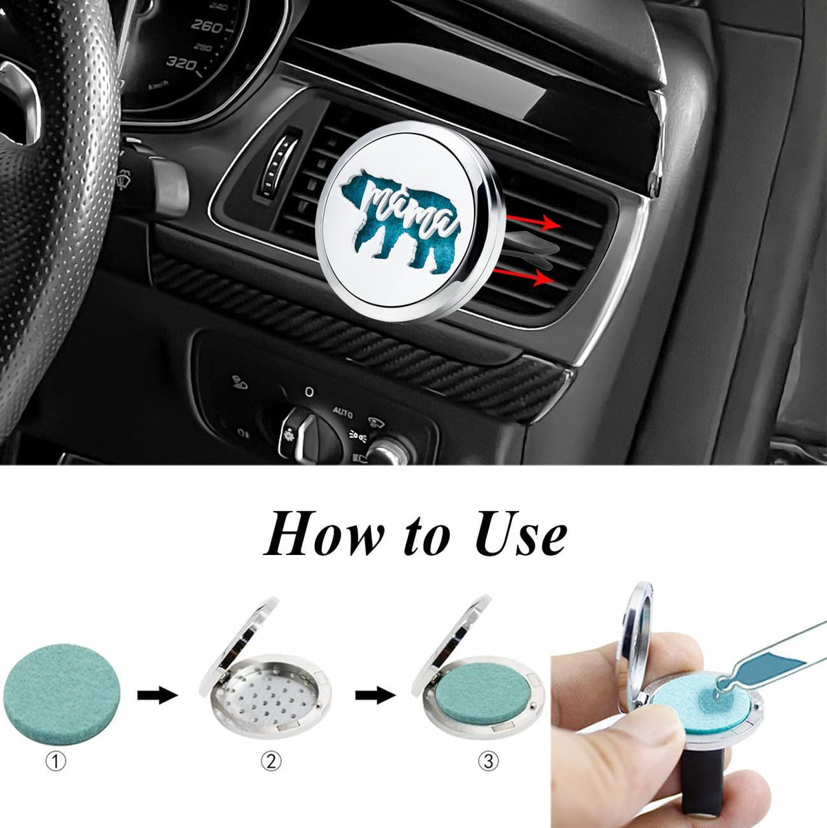 30mm Mama Bear Car Diffuser Vent Clip Essential Oil Aromatherapy Air Freshener Vent Clips Car
