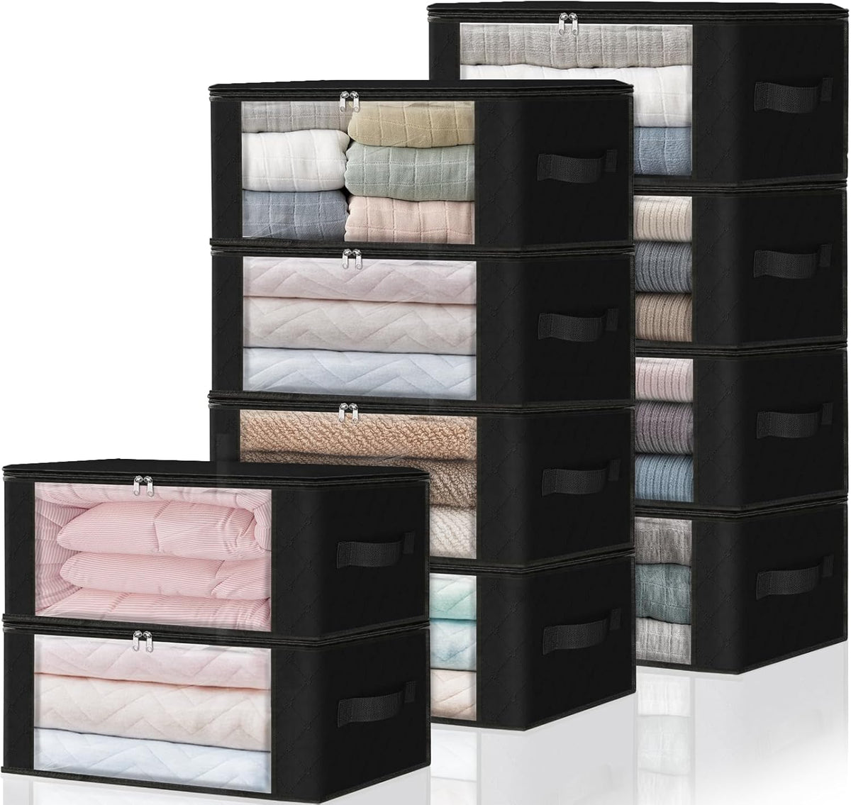 HomeHacks Storage 10-Pack Clothes Organizer Storage Bags Foldable Storage Box with Large Clear
