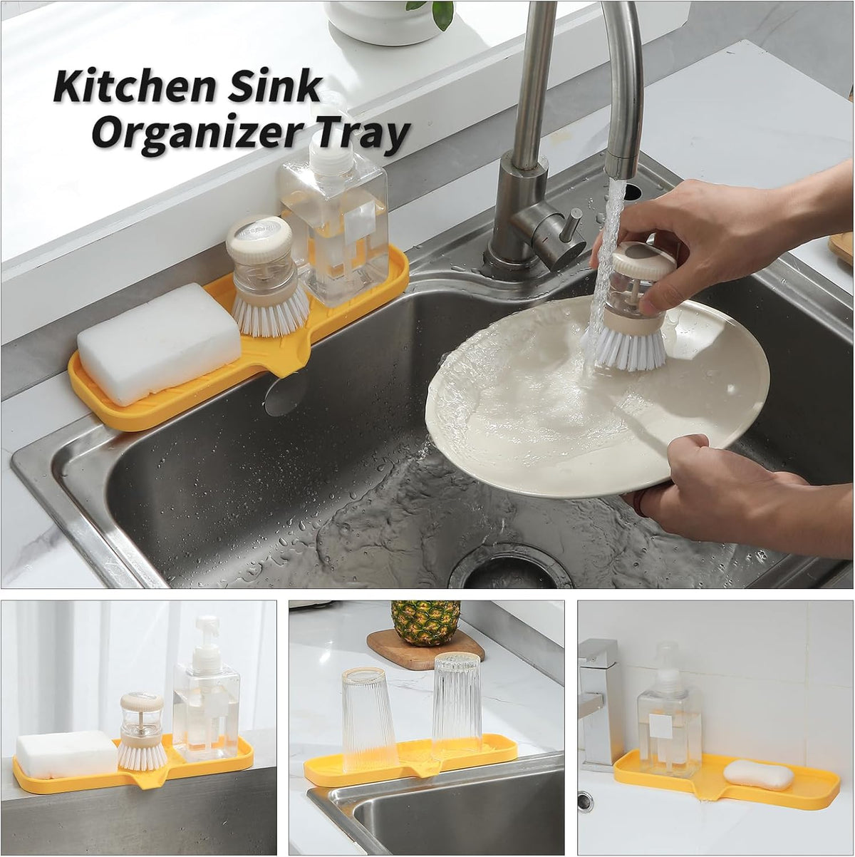 Silicone Bathroom Soap Dishes with Drain Spout-Bathroom and Kitchen Sink Organizer,Sponge