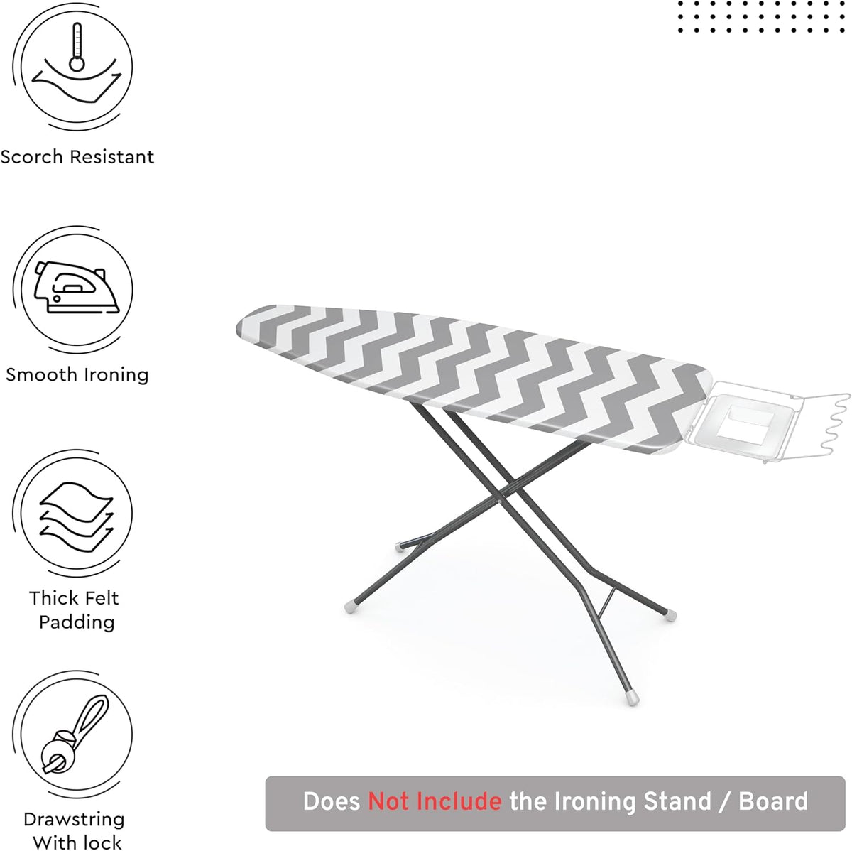 Encasa XO Ironing Board Cover and Pad 42"x14" - Thick 3mm Felt Padding, Drawstring Tightening &