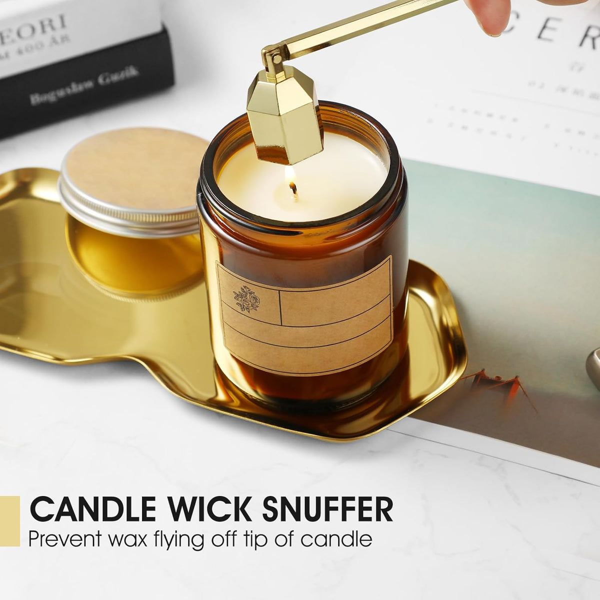 PATOISE 4 in 1 Candle Accessory Set, Wick Trimmer, Candle Snuffer, Wick Scoop,Storage Tray,Perfect