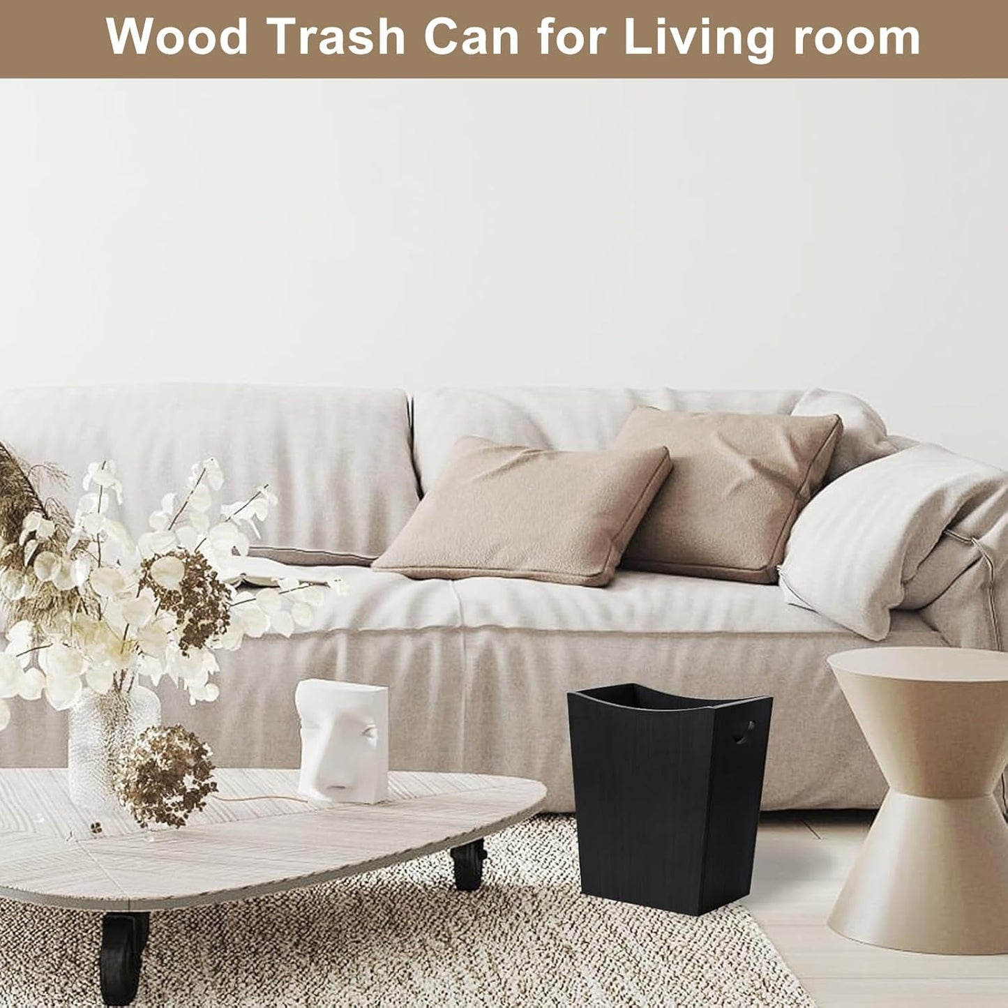 SEHERTIWY Wood Trash Can, Farmhouse Wastebasket Bin for Bathroom, Office, Bedroom, Living Room