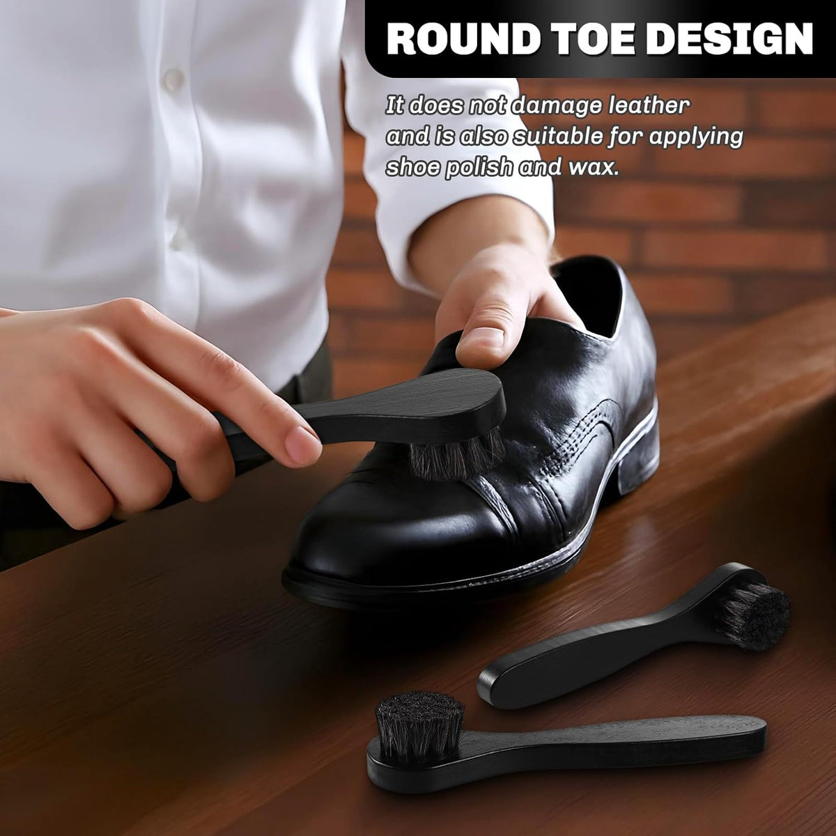 4 Pcs Horsehair Shine Shoes Brush Kit Polish Dauber Applicators Cleaning Leather Shoes Boots Care