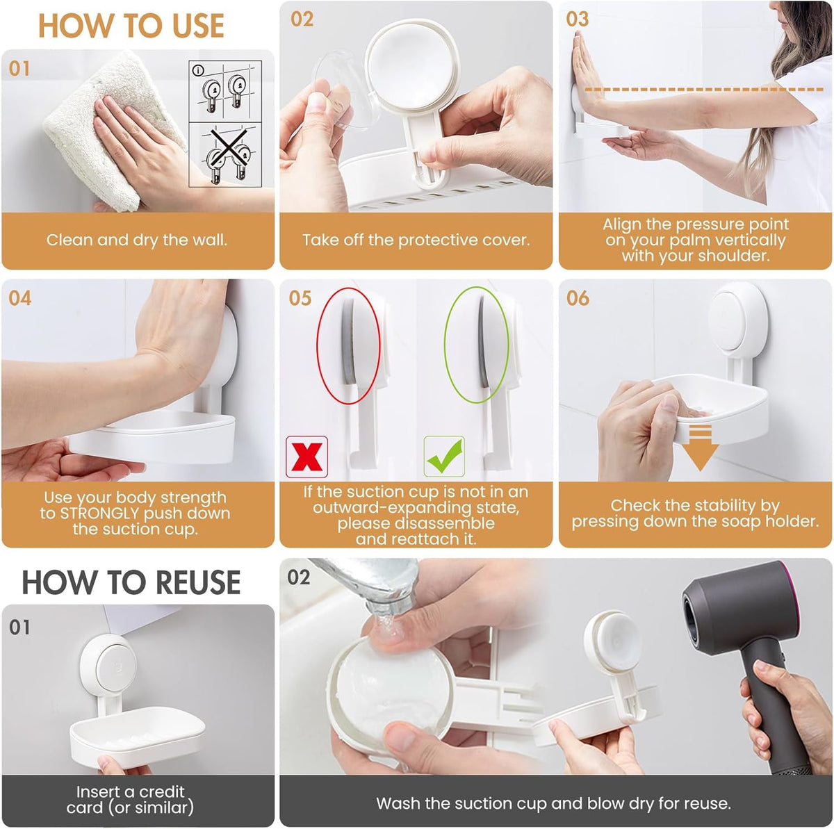 LEVERLOC Soap Holder Suction Cup for Shower, 2 Pack Bar Soap Dish Holder for Shower Wall Mounted
