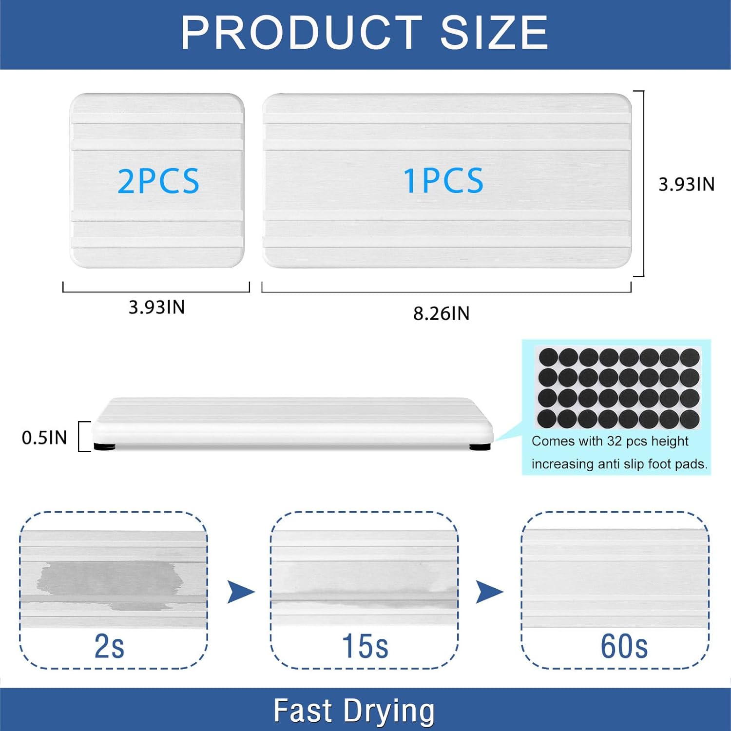3PCS Water Absorbing Stone Tray, DryingNeat Diatomite Stone Sink Tray, Instant Dry Sink Coasters