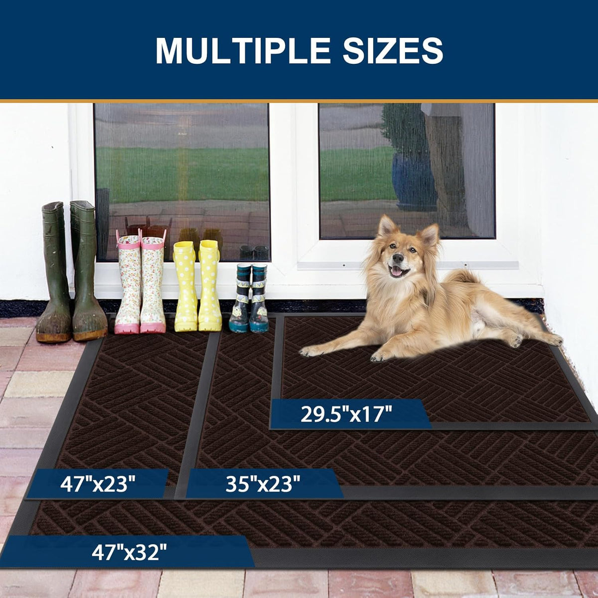 Smiry Front Door Mat Outside Entrance, Heavy Duty Outdoor Indoor Natural Rubber Doormat, Non Slip