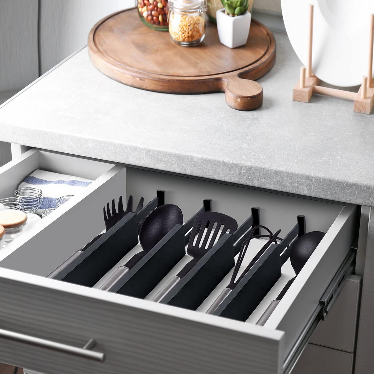 4 Pack Bamboo Drawer Dividers, Adjustable Length from 12 Inch to 17 Inch, Expandable Kitchen Drawer