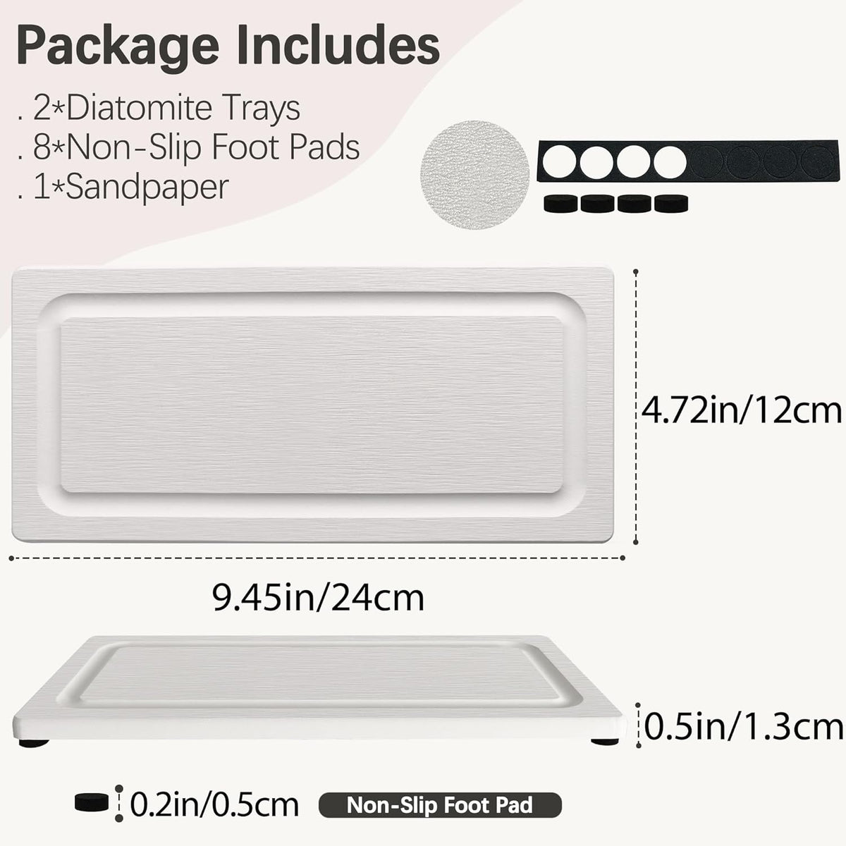 2 PCS Fast-Drying Stone Trays for Bathroom Sink & Kitchen Counter, Water Absorbing Diatomite Sink