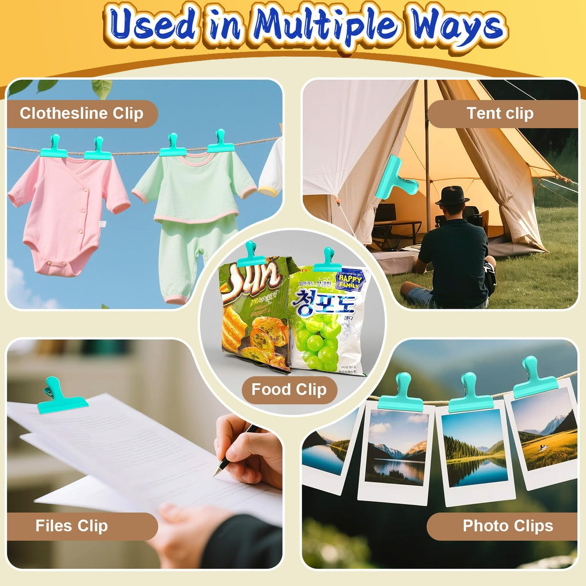 HOUSE AGAIN Chip Clips, 12 Pack Stainless Steel Chip Bag Clips Covered with Silicone, NO More Sharp