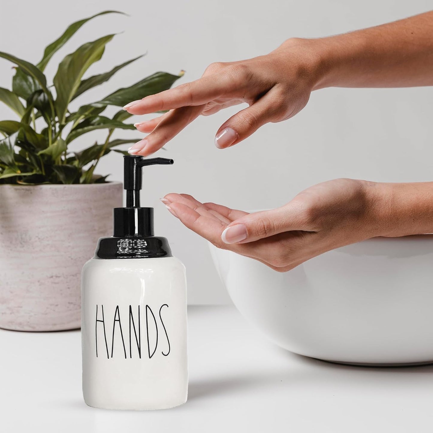Modern Farmhouse Ceramic Dishes and Hands Soap Dispenser Set for Kitchen | Stainless Steel Pumps |