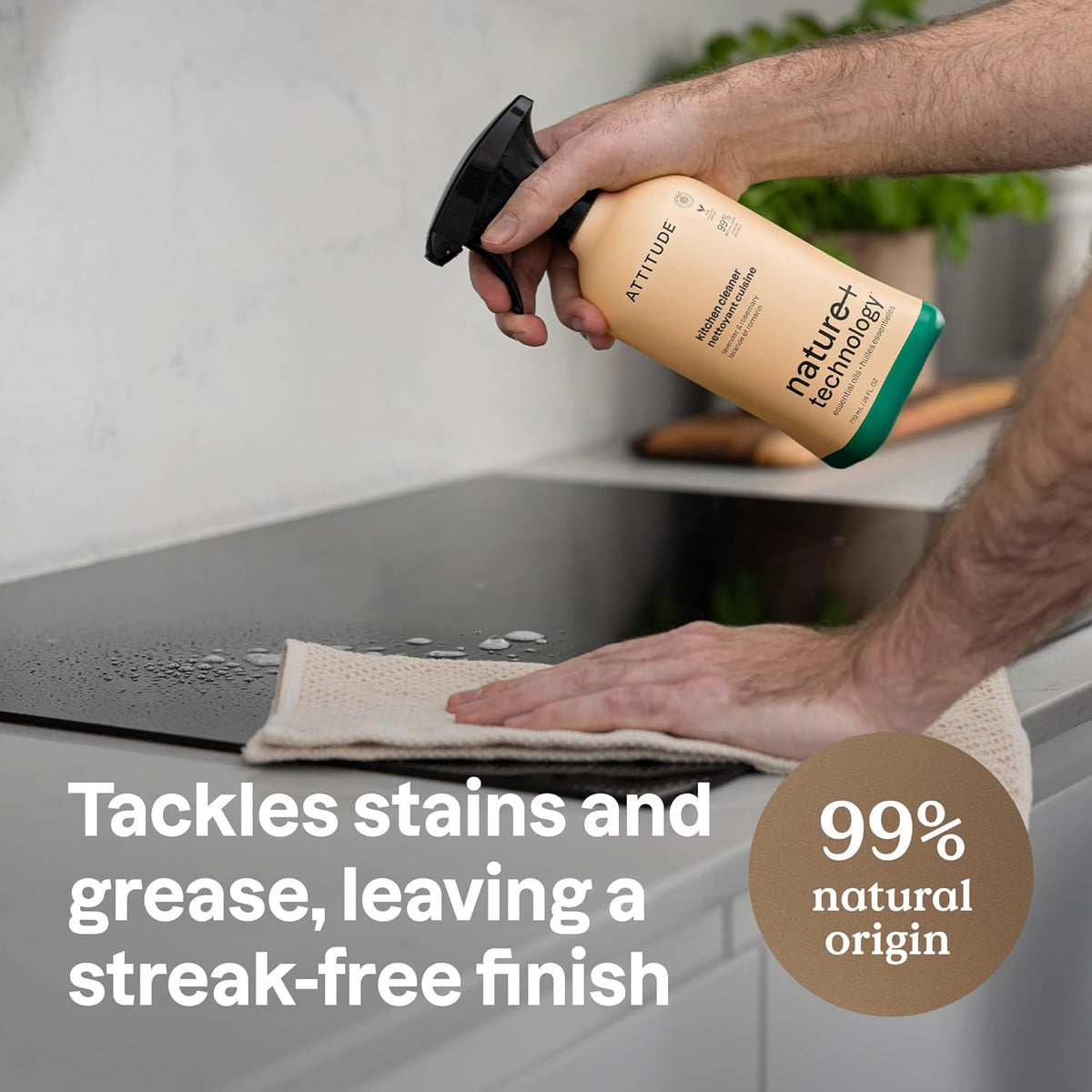 ATTITUDE Kitchen Cleaner Spray, Natural Origin Ingredients, EWG Verified, Cleans and Degreases