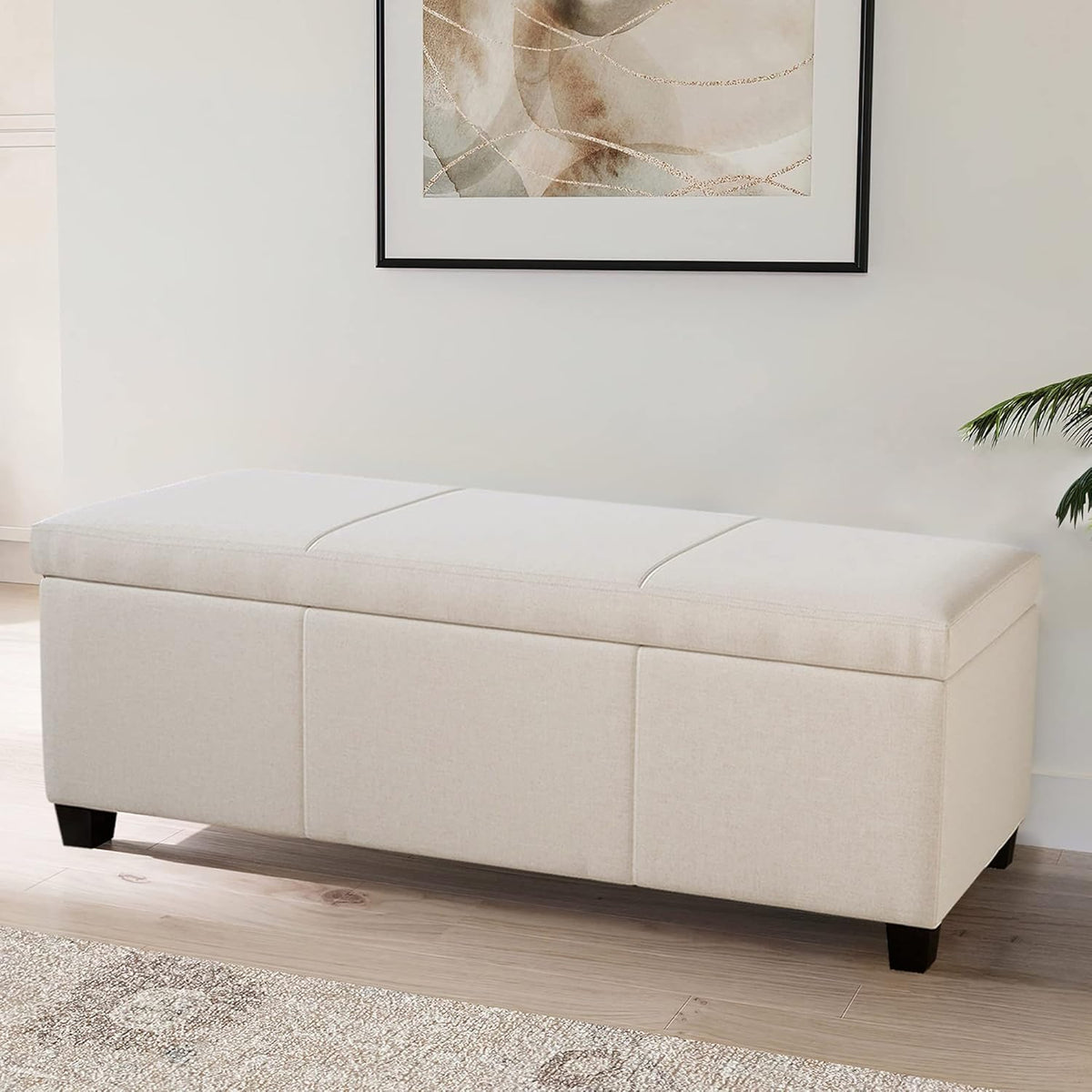BELLEZE Storage Faux Leather Ottoman, 47 Inch Bench Bedroom Bench with Safety Close Hinge, Extra