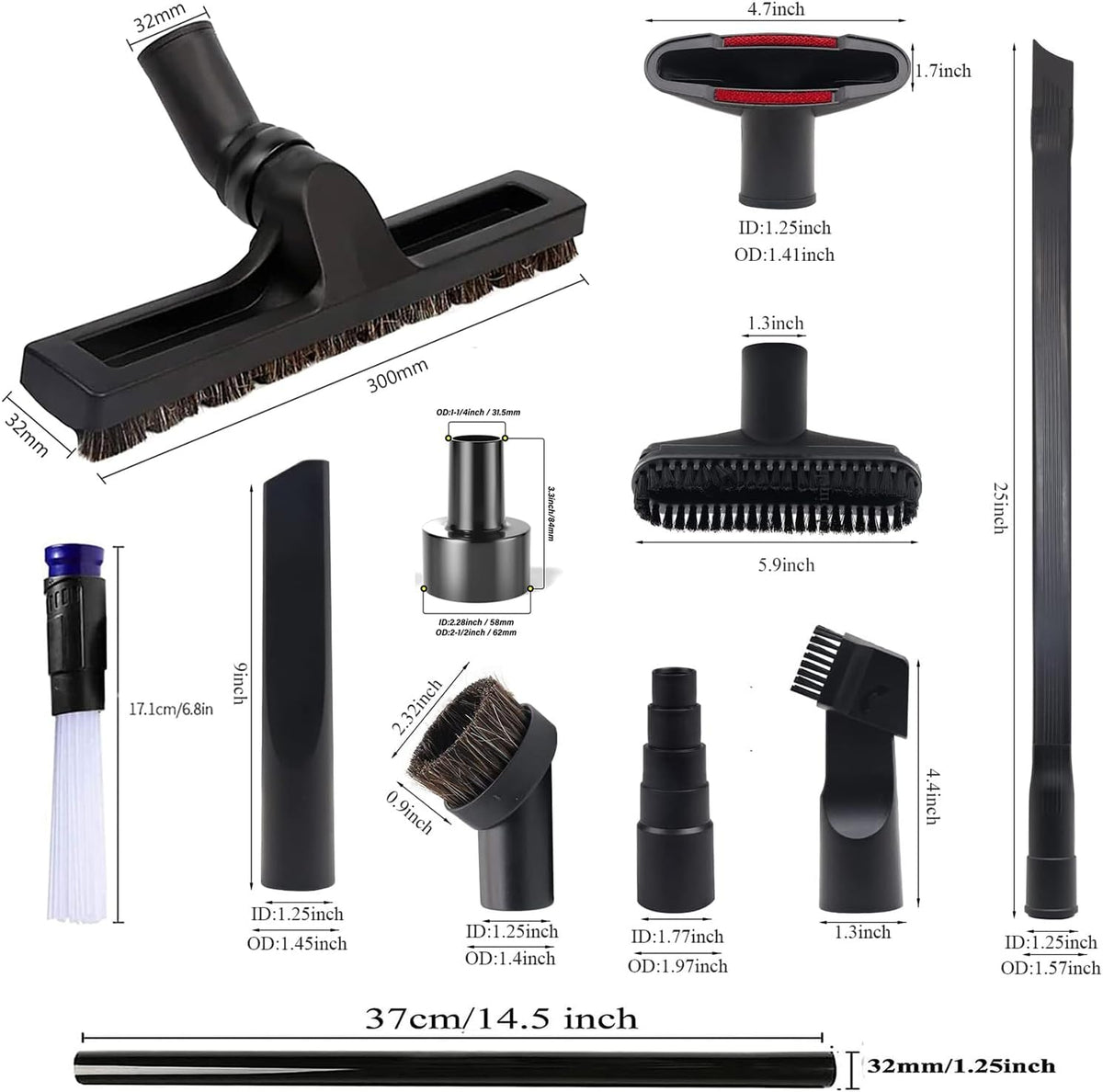 12 Pcs Universal Vacuum Attachments for Shop Vac Accessories, 1 1/4" to 2 1/2" Vacuum Cleaning