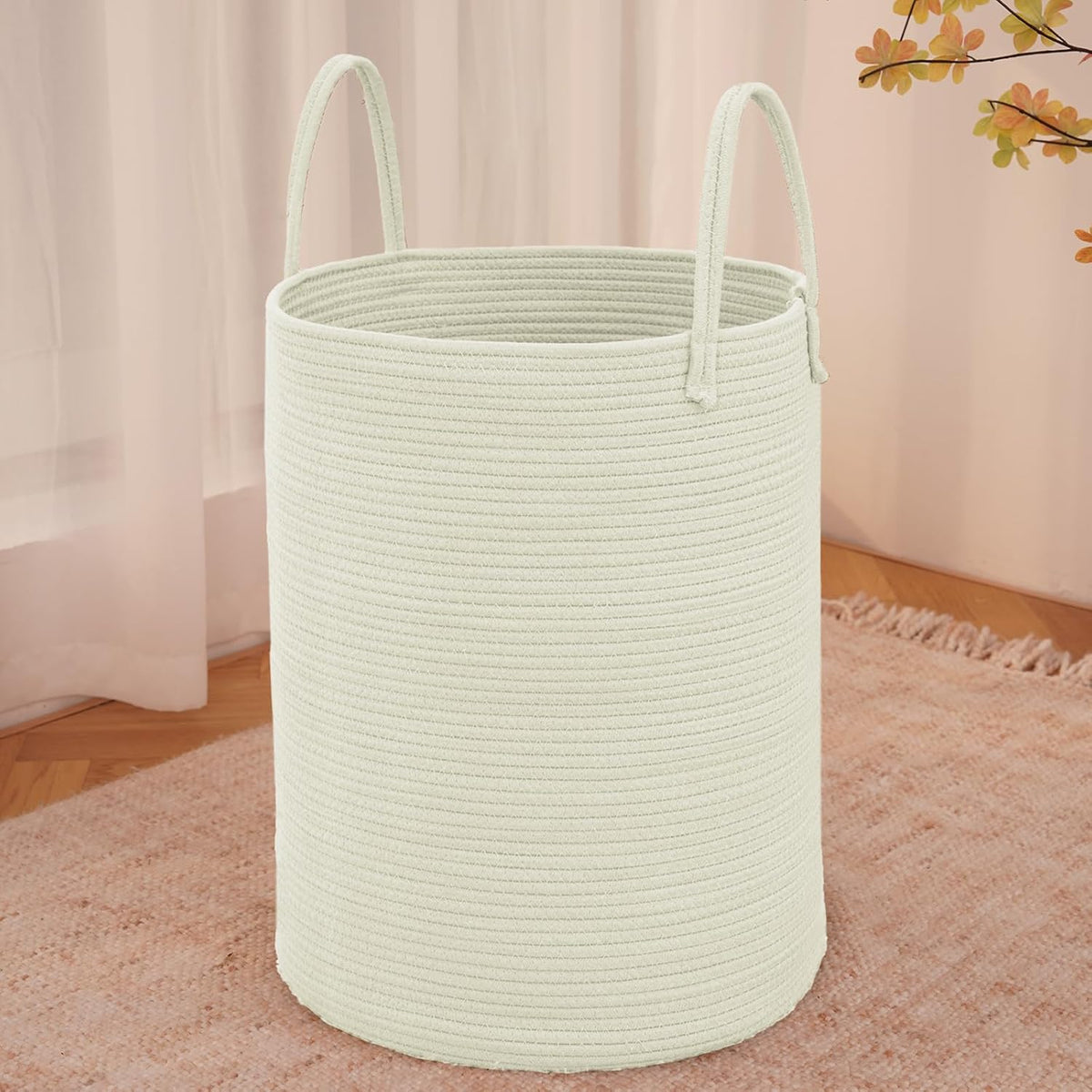 Large Woven Laundry Basket Hamper,100L Cotton Rope Storage Bin for Blankets,Toys and