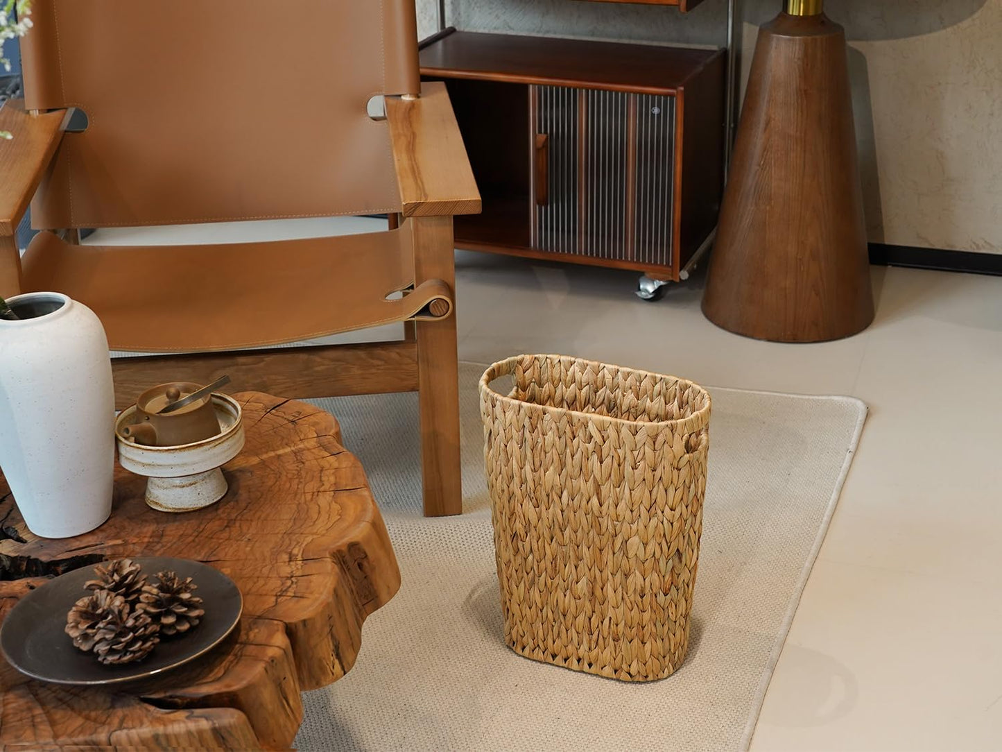 Wicker Trash Can,Bathroom Trash Can,Water Hyacinth Wicker Waste Basket for Bathroom,Handwoven
