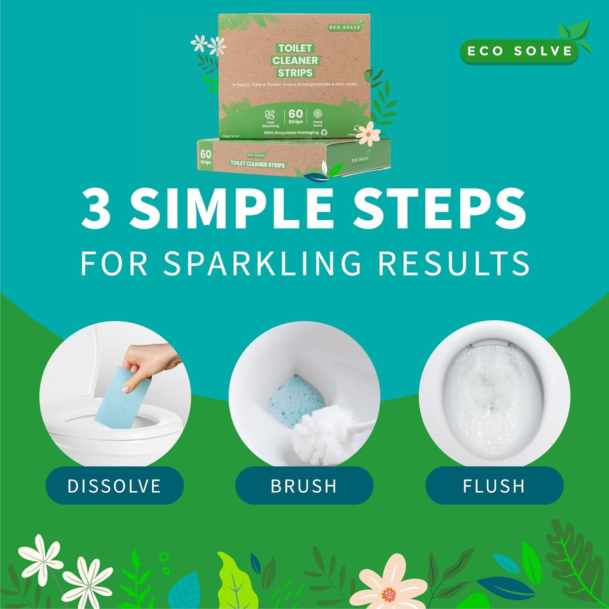 Toilet Bowl Cleaner Strips, Eco-friendly, Non-toxic, Septic Safe, Removes Odors & Stains