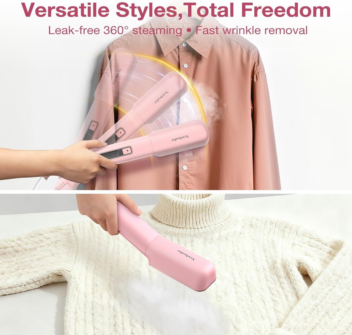 Newbealer 2in1 Travel Iron with Global Voltage, 100-240V Clothes Steamer, Dry Ironing & 2 Steam