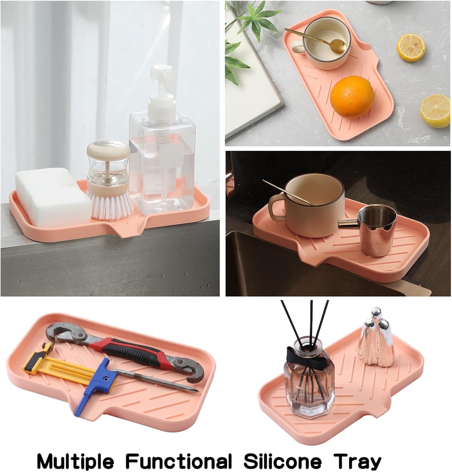 Silicone Bathroom Soap Dishes with Drain Spout-Bathroom and Kitchen Sink Organizer,Sponge