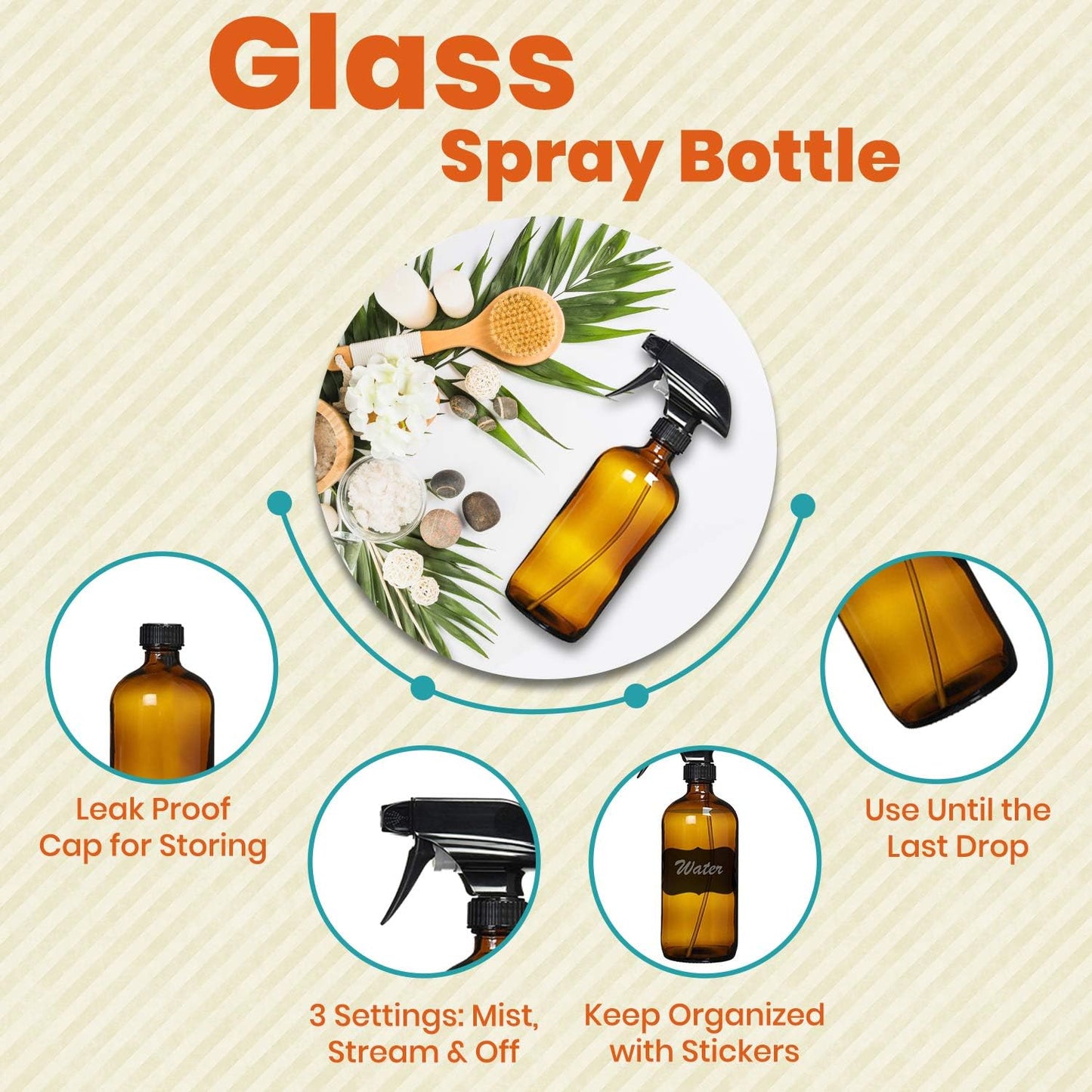 Amber Glass Spray Bottles For Cleaning Solutions (4 Pack) - 16 Ounce, Refillable Sprayer for