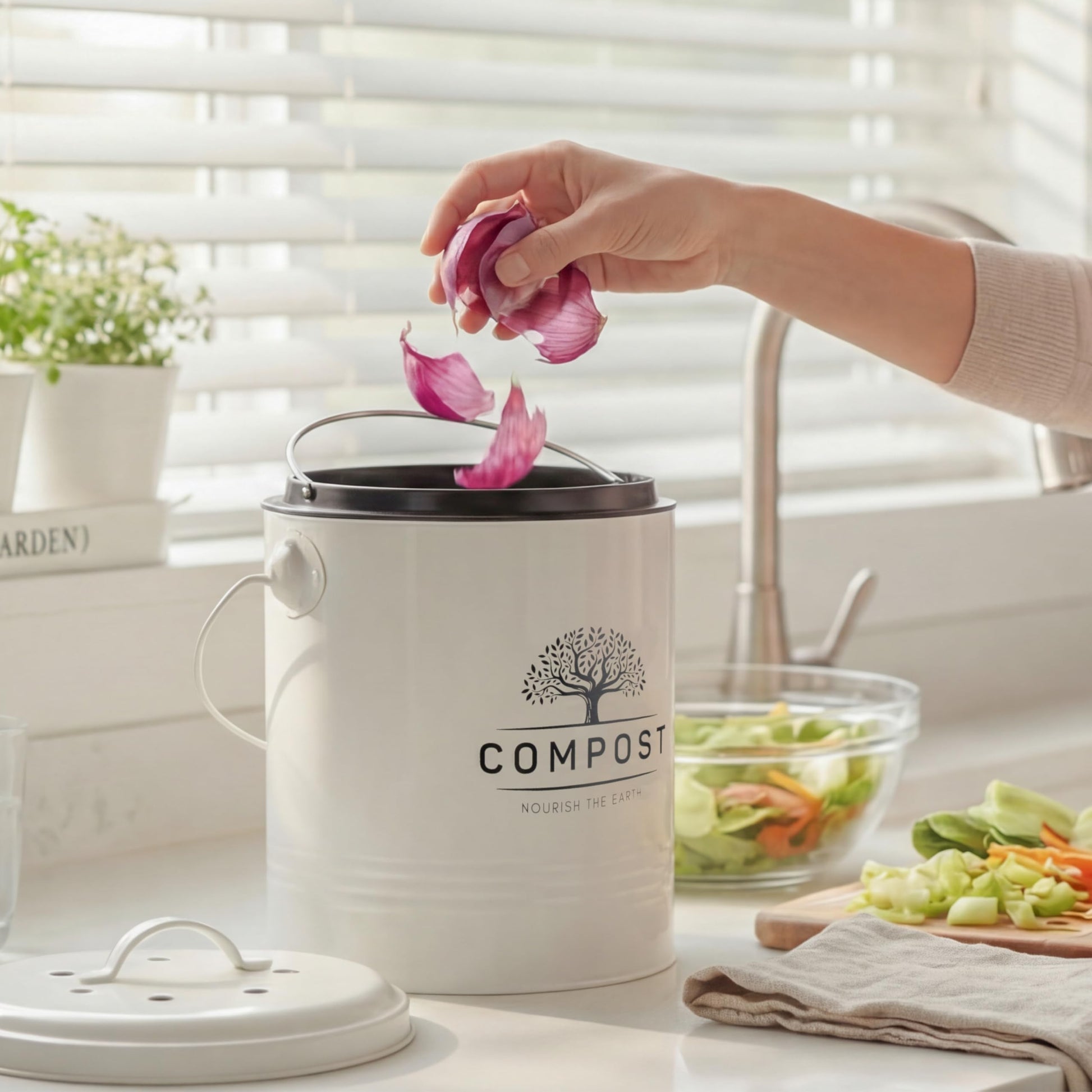 Perfnique 1.3 Gal Kitchen Compost Bin with Lid, Countertop Compost Caddy