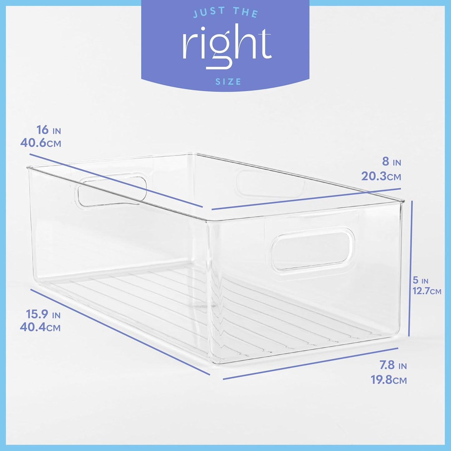 Plastic Food Storage 4 Pack Clear Container Bin with Handles for Organizing Kitchen, Pantry