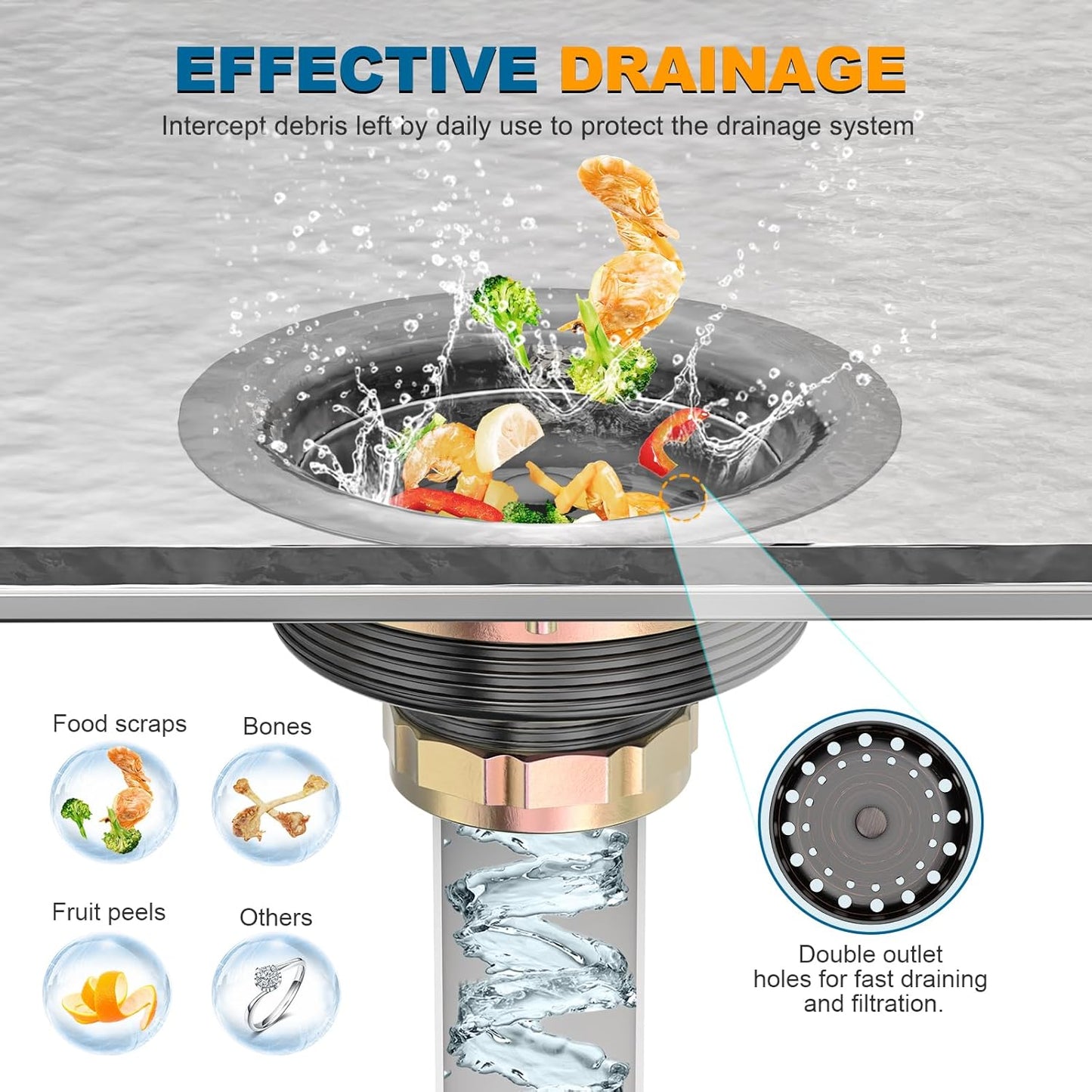 BOTEMY Stainless Steel Bronze Sink Drain Strainer Kit 3-1/4 inch Kitchen Drain Assembly with Metal