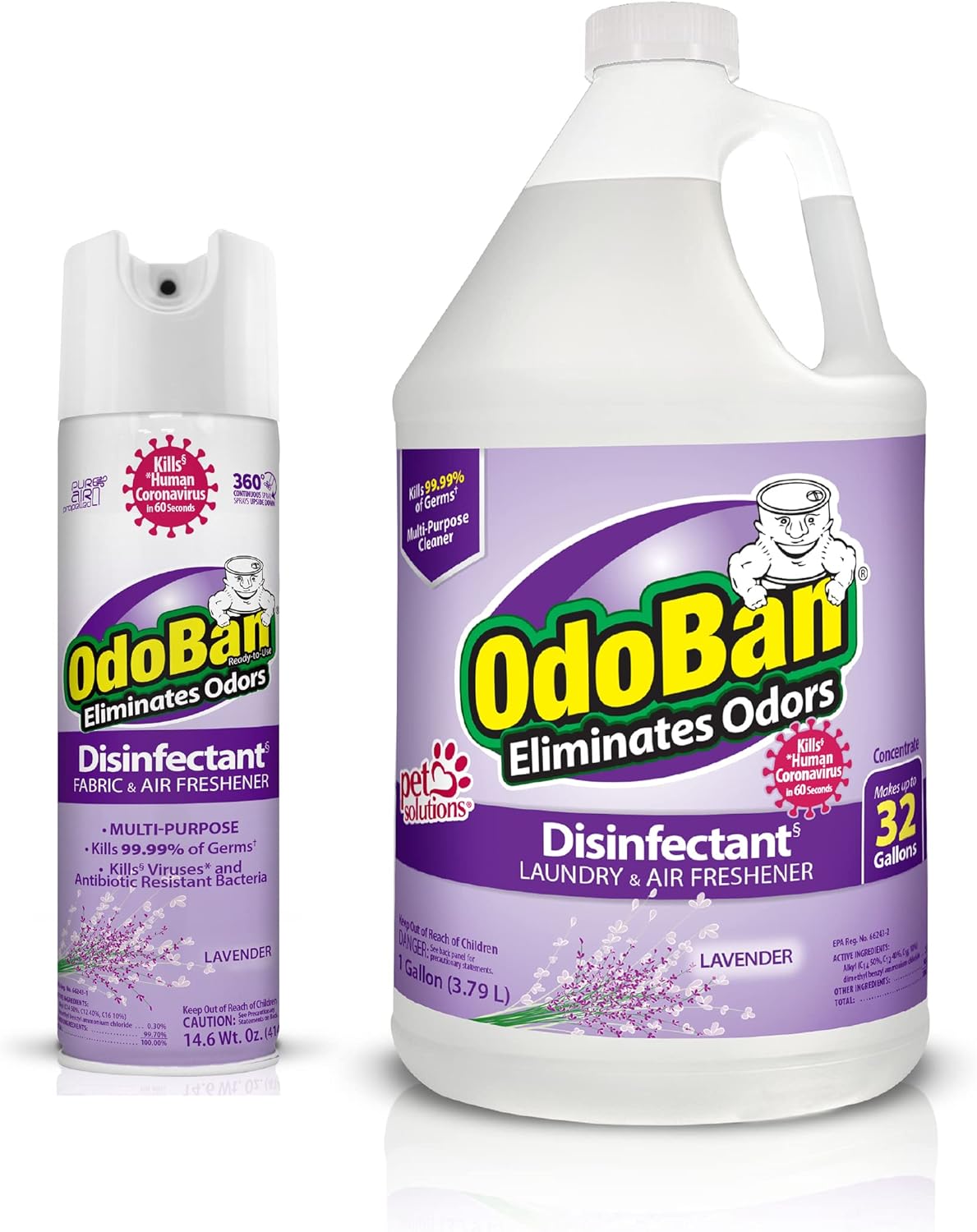 OdoBan Ready-to-Use Disinfectant and Harsh Aroma Eliminator, Set of 2, 14.6 Ounce 360-Degree