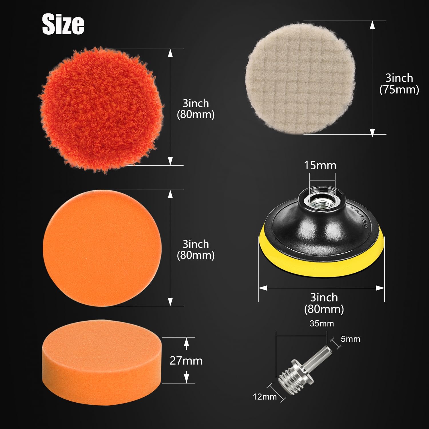 Drill Polishing Kit for Car, 3''(80mm) 32Pcs Car Foam Buffing Pads, Wool Pads Drill Buffing Pad