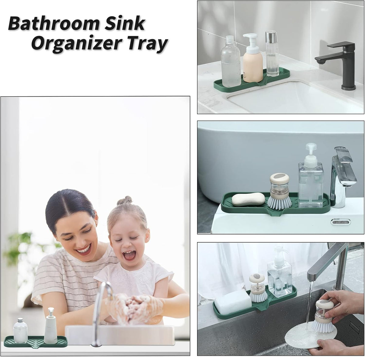 Silicone Bathroom Soap Dishes with Drain Spout-Bathroom and Kitchen Sink Organizer,Sponge