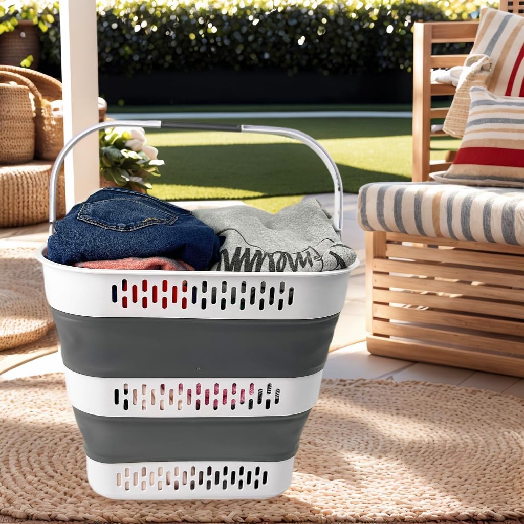 SAMMART 40L (10.5 Gallon) Collapsible Plastic Laundry Basket with Handles - Foldable Pop Up Storage
