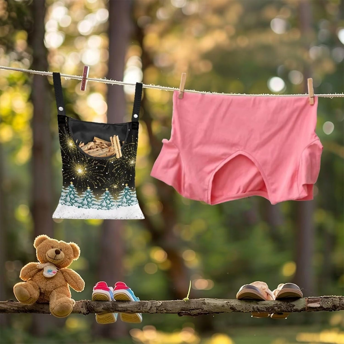 Christmas Tree Adjustable Door-Hanging Laundry Clothespin Bag Clothespin Storage Bag Laundry