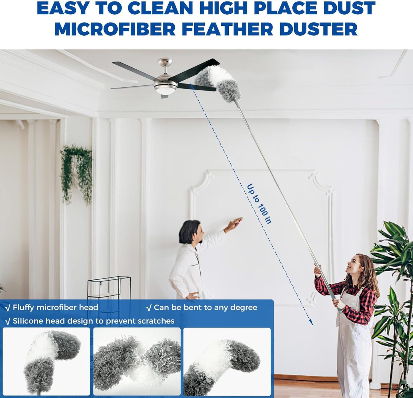 4 Pcs Dusters for Cleaning, 2 in 1 Microfiber Dusters and Retractable Gap Dust Cleaner with 1