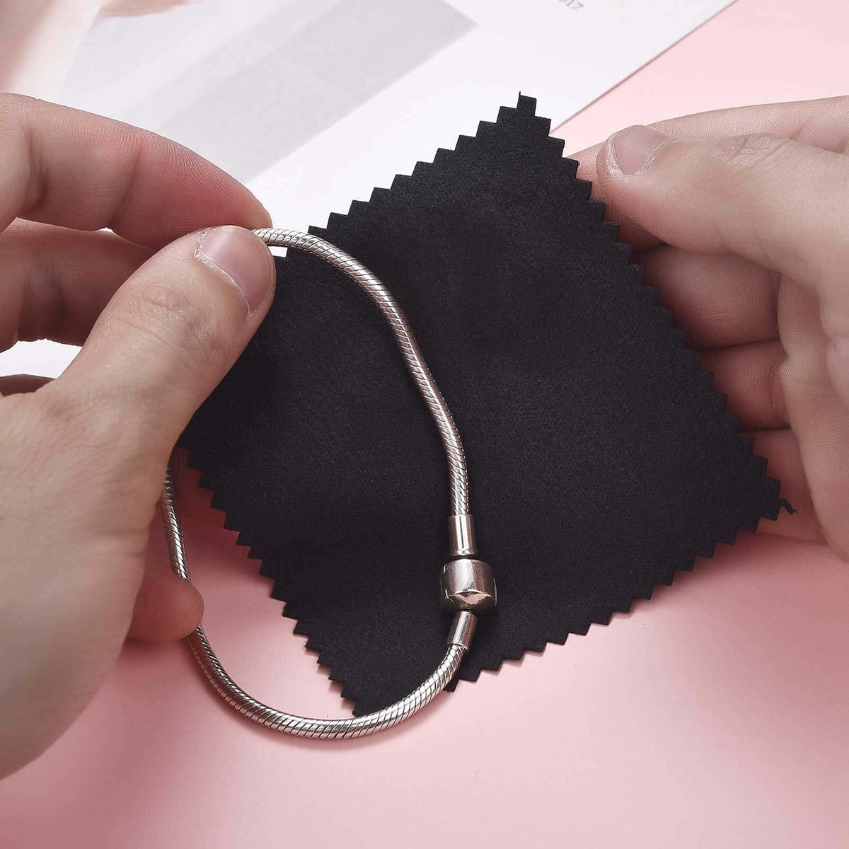 SEVENWELL 100pcs Jewelry Cleaning Cloth Black Polishing Cloth for Sterling Silver Gold Platinum