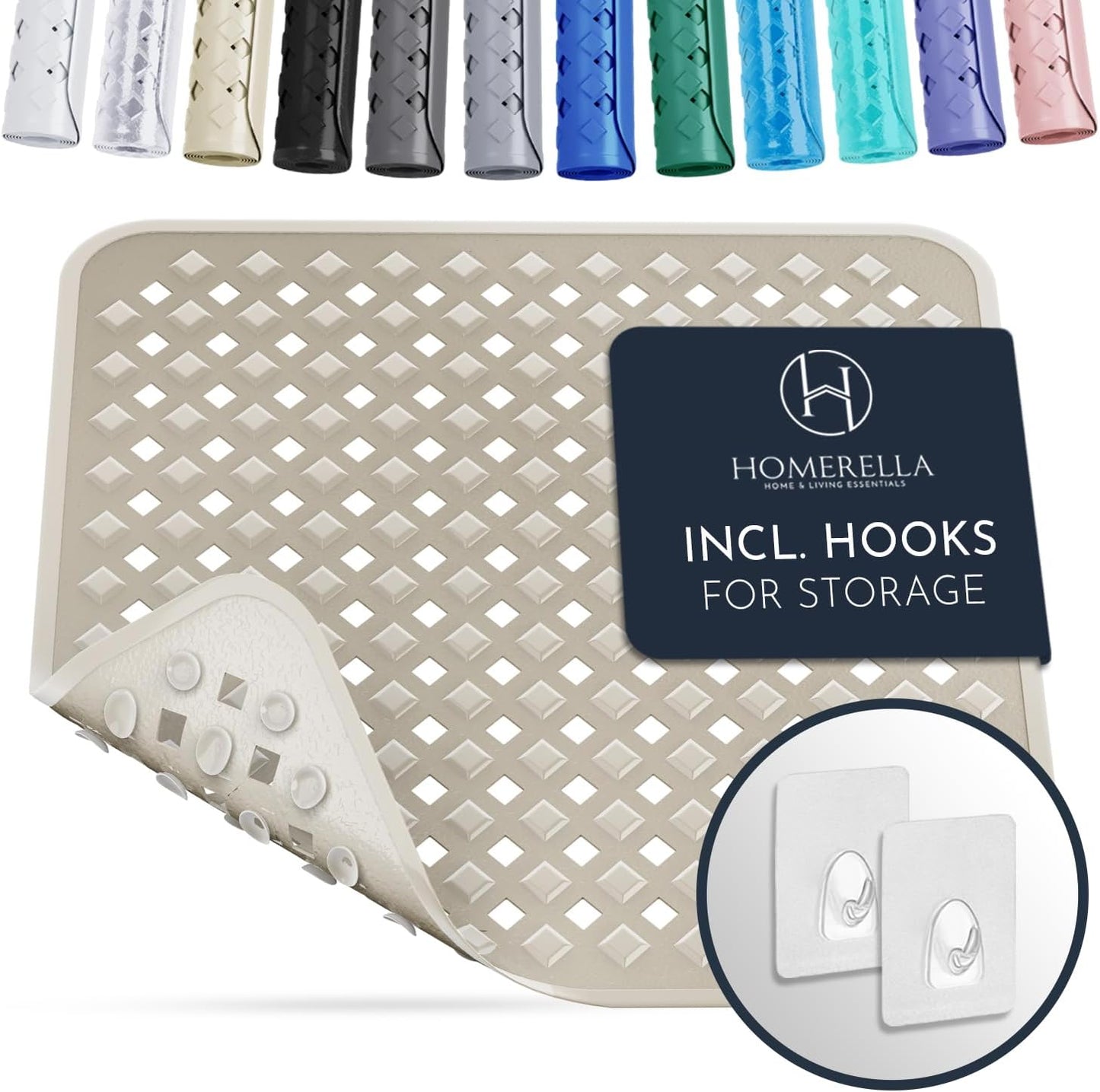 Homerella Anti Slip Shower Mat | Anti Mold Non Slip Bathtub Mat for Inside Shower | Square Floor