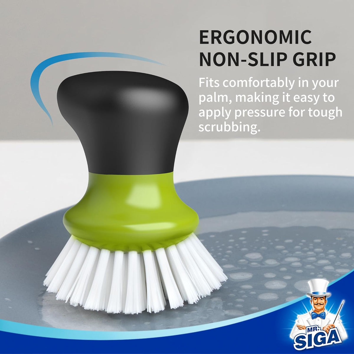 MR.SIGA Dish Scrub Brush, Palm Brush Dish Scrubber with Ergonomic Grip, Kitchen Brushes for Dishes